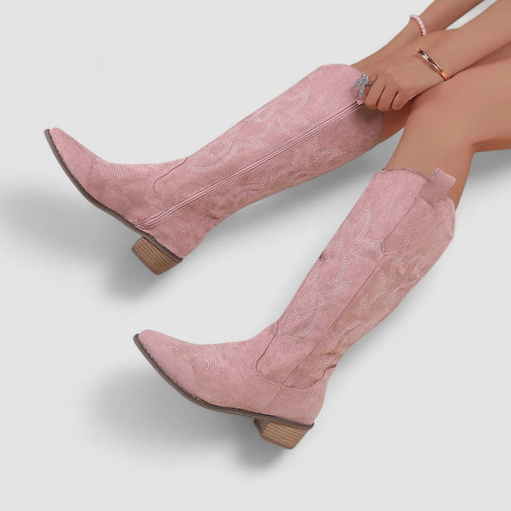 Clara wide-calf knee-high boots for women by Bennett and Lowe, featuring black leather and a stylish, comfortable fit.