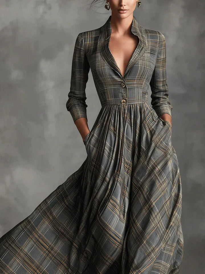 Odessa | Plaid Button-Front A-Line Midi Dress for Women
