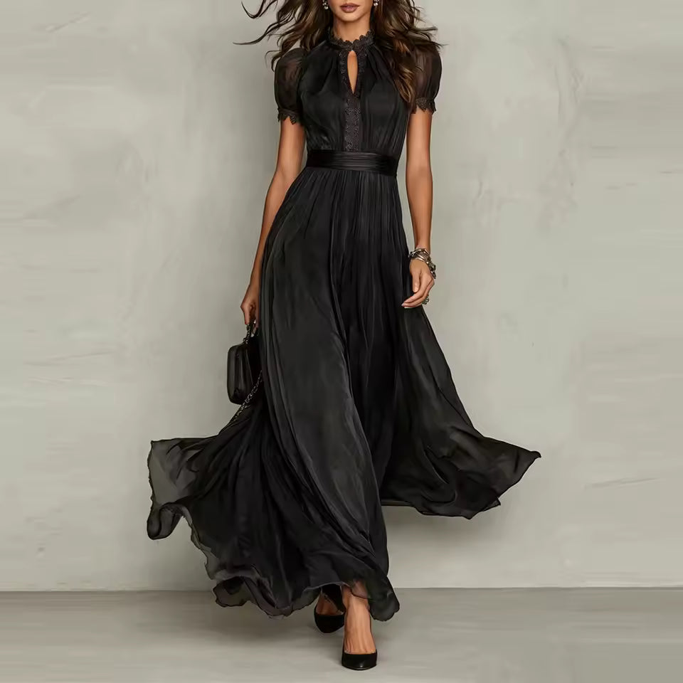 Evangeline lace-trim flowing maxi dress by Bennett and Lowe, elegant long dress with delicate lace details and a soft, flowing fabric.