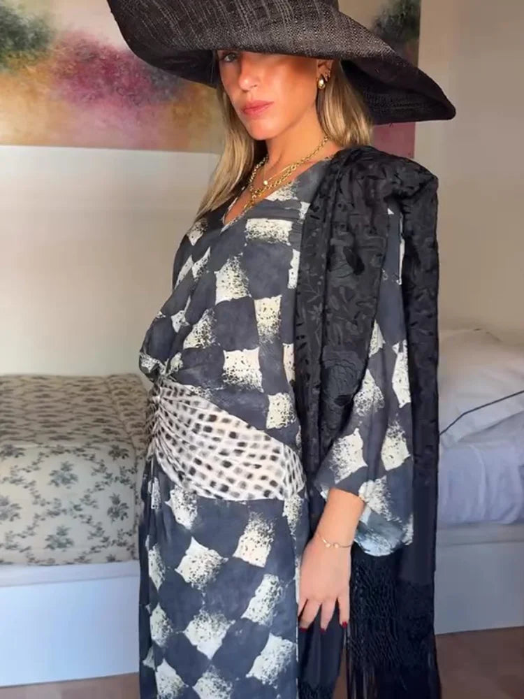 Valerie | Monochrome Print Maxi Dress for Women