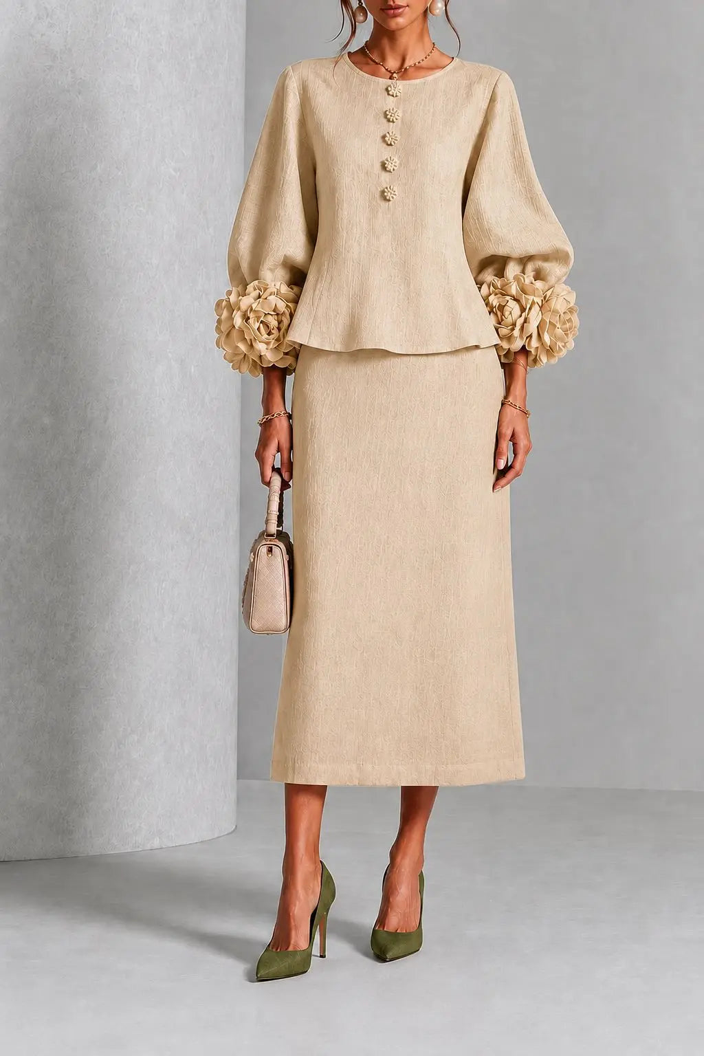 Allison | Flower Detail Peplum Skirt Set