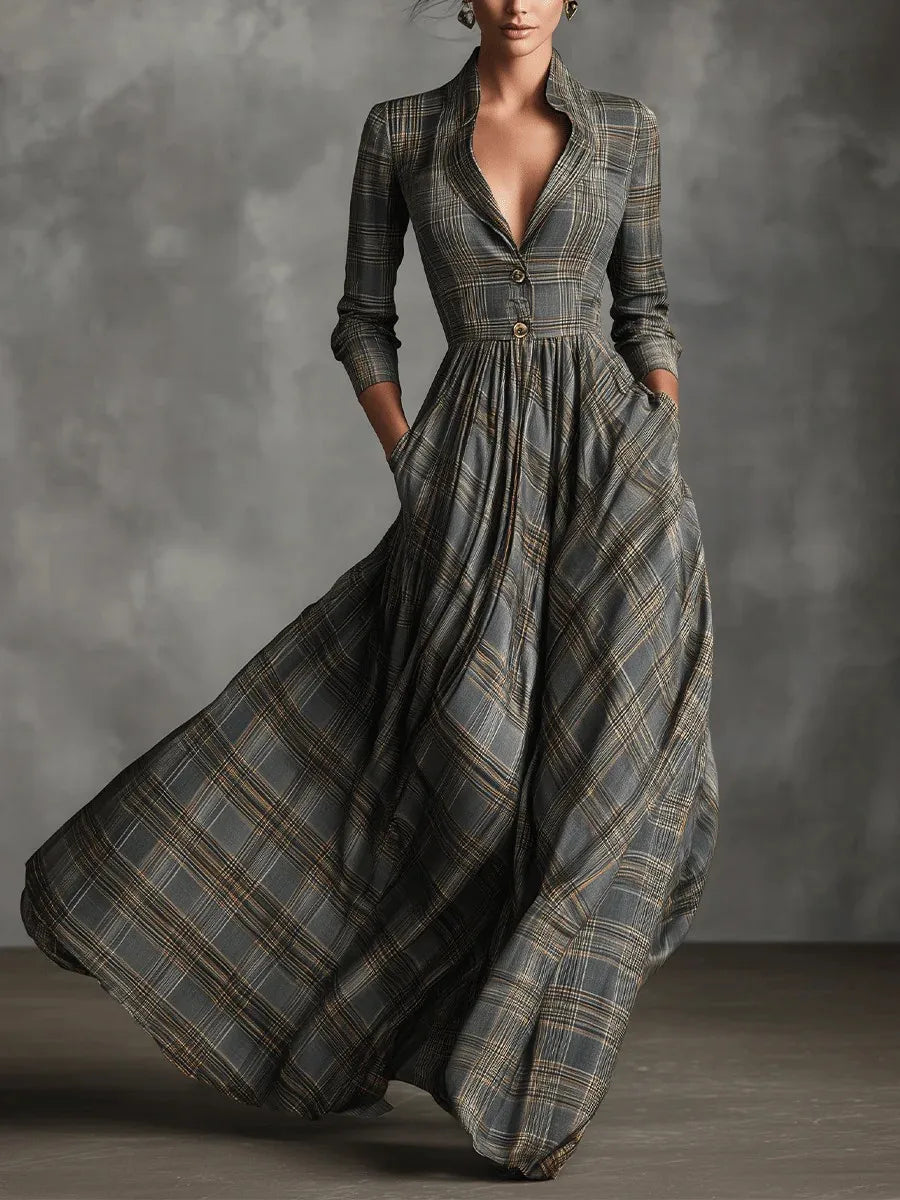 Odessa | Plaid Button-Front A-Line Midi Dress for Women