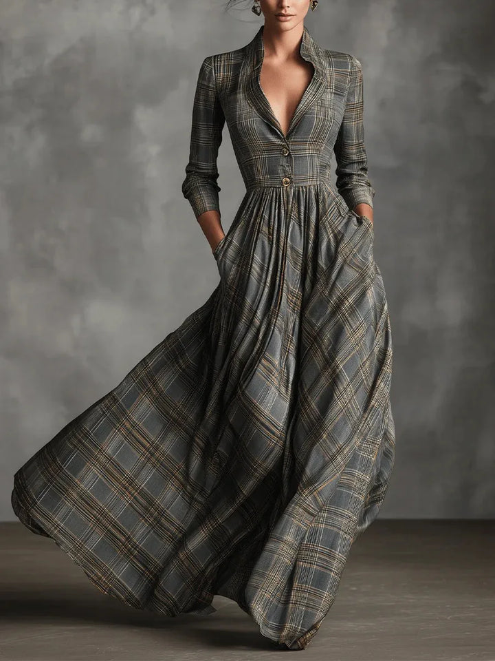 Odessa | Plaid Button-Front A-Line Midi Dress for Women