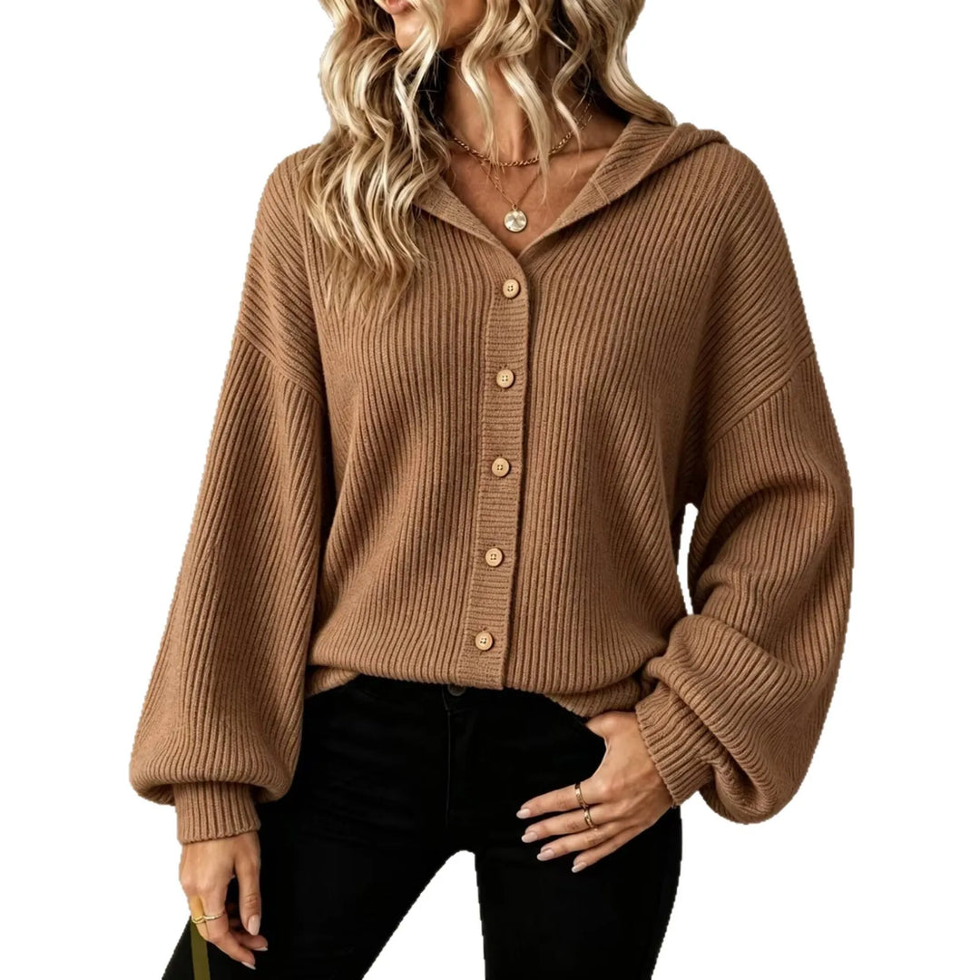 Bennett & Lowe Martha hooded button-front cardigan in soft knit, featuring a relaxed fit and cozy hood for casual style.
