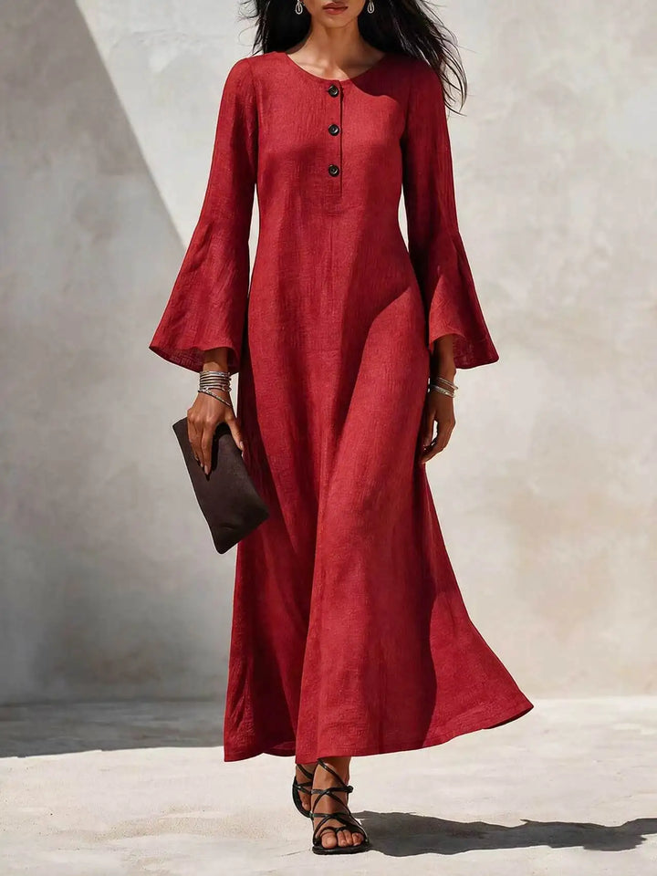 Lauren | Button Front Flared Sleeve Maxi Dress