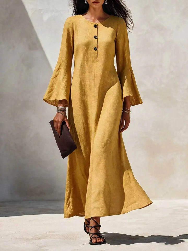 Lauren | Button Front Flared Sleeve Maxi Dress