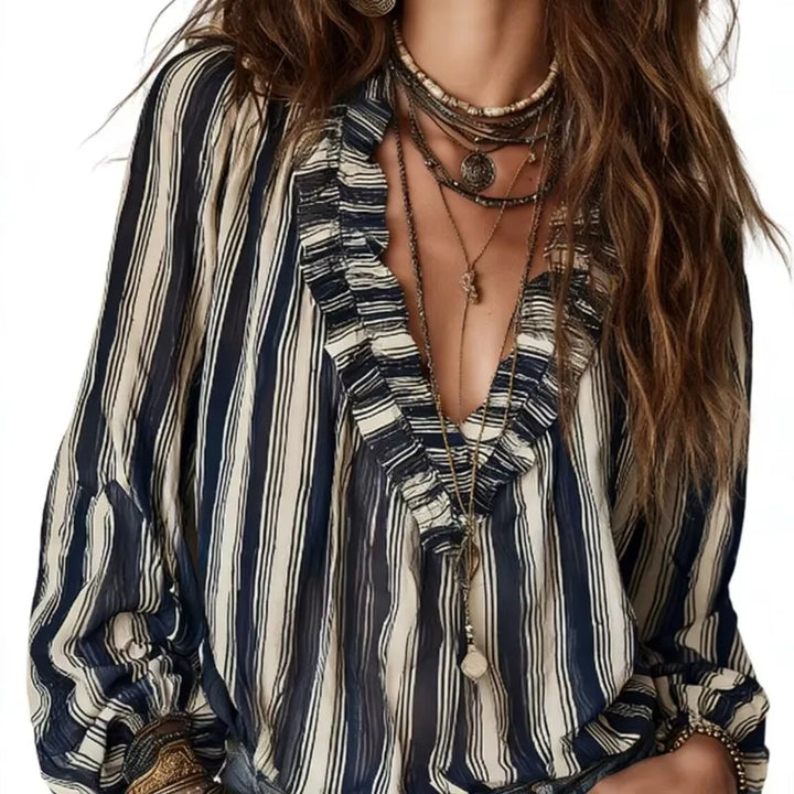 Bennett & Lowe Lorraine layered stripe long-sleeve blouse top