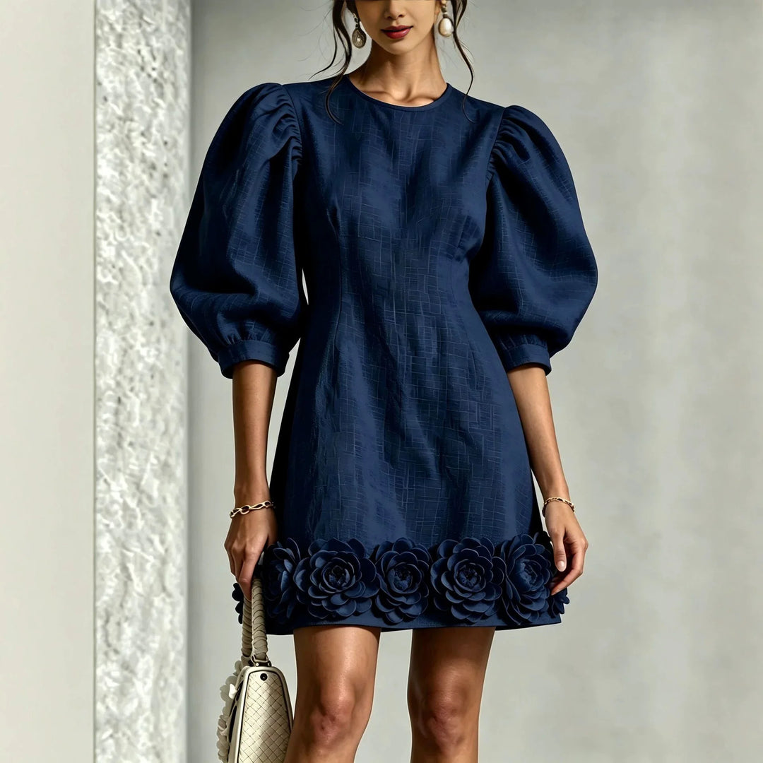 Rebecca | Puff Sleeve Flower Hem Mini Dress