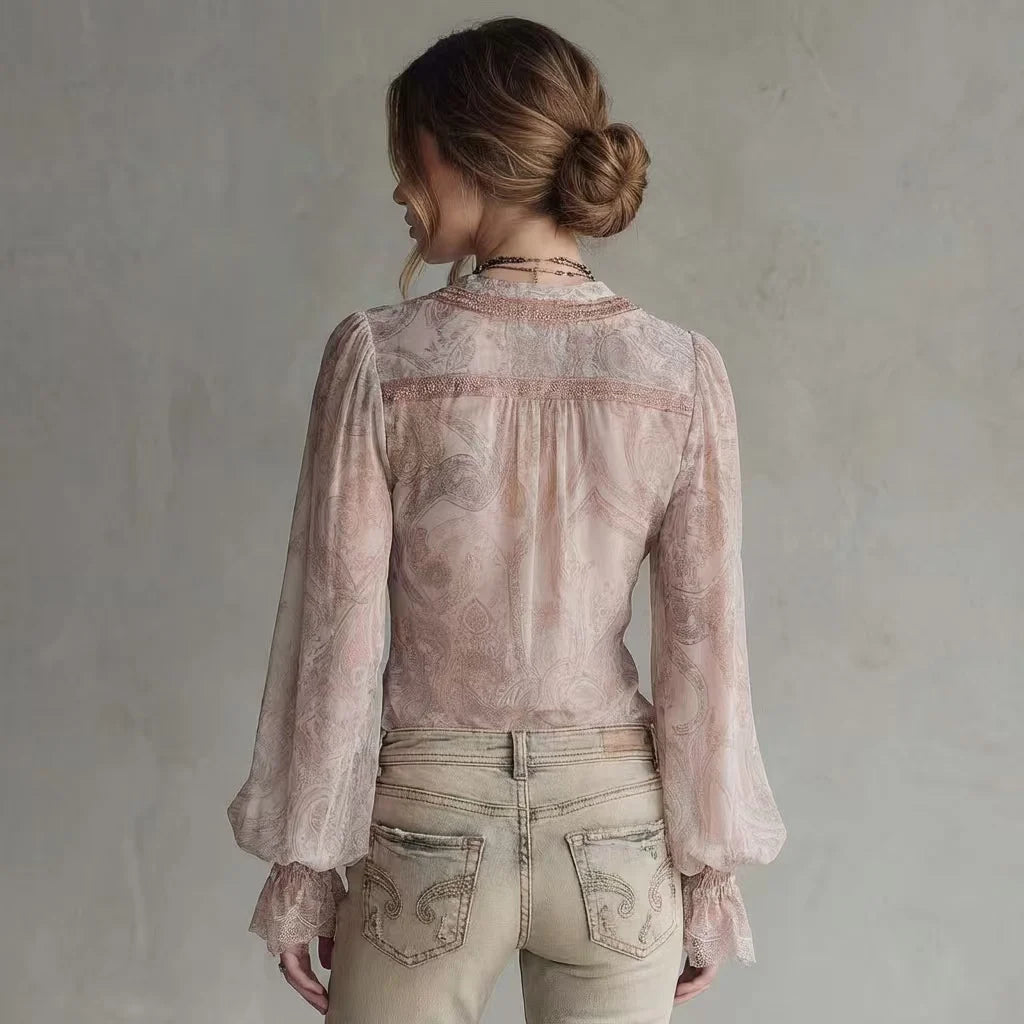 Bennett & Lowe Pamela floral V-neck blouse with flared sleeves