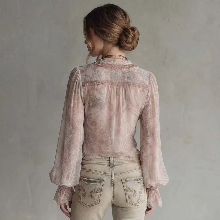 Bennett & Lowe Pamela floral V-neck blouse with flared sleeves