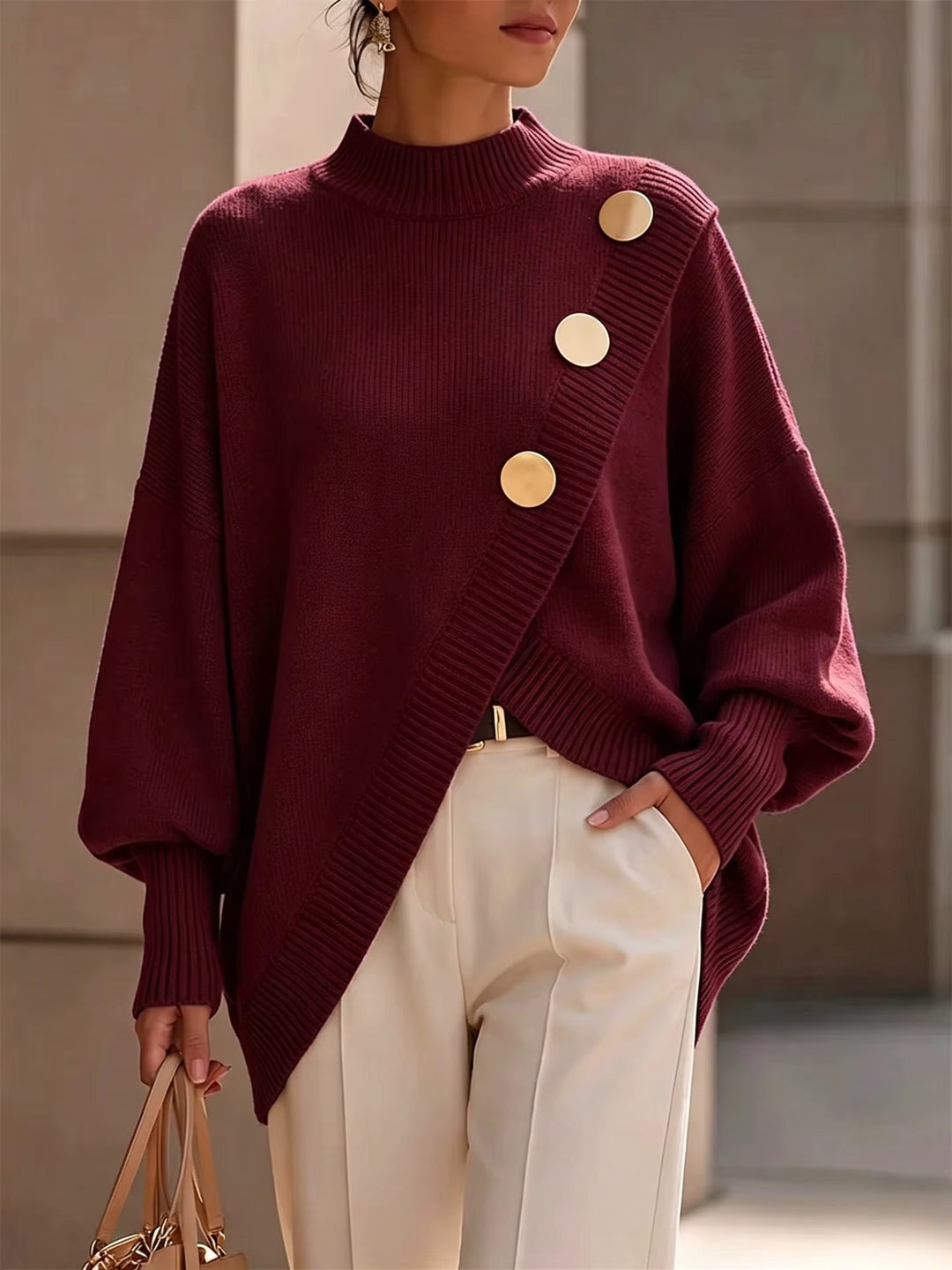 Mallory | Button-Detail Crewneck Sweater
