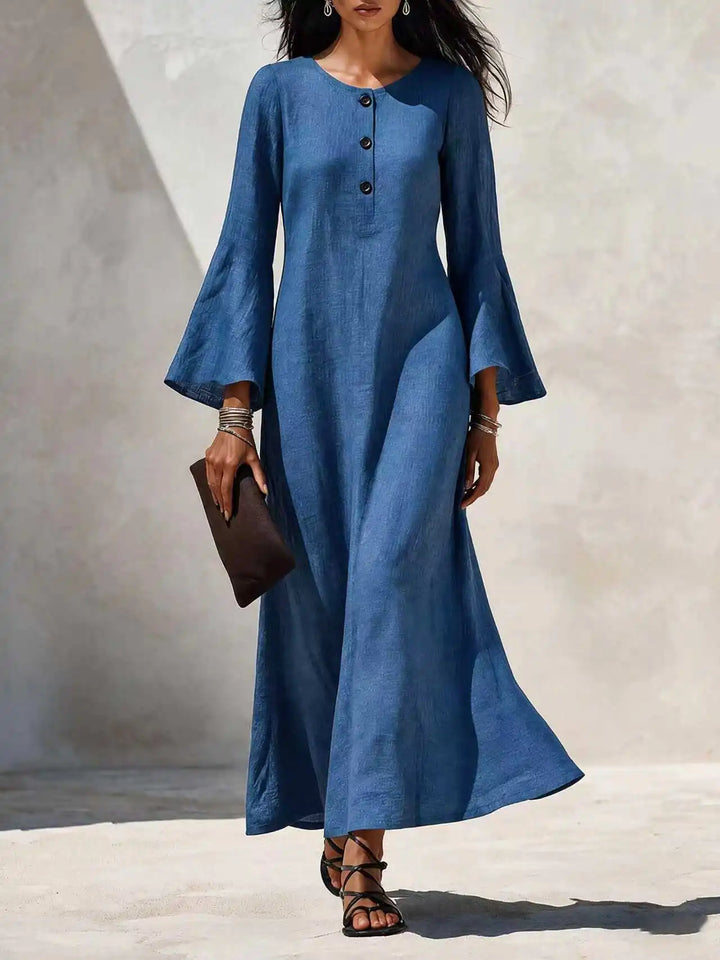 Lauren | Button Front Flared Sleeve Maxi Dress