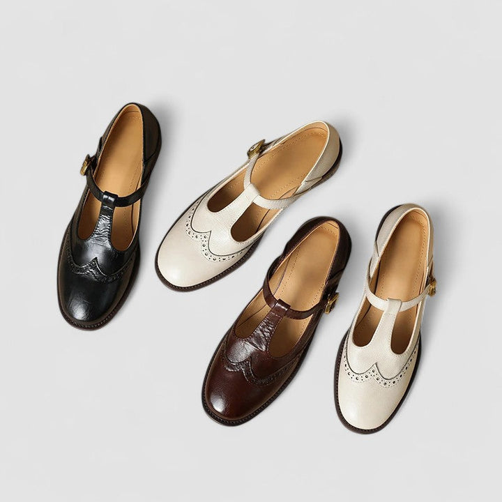 Bennett and Lowe Daisy casual Mary Jane shoes in black with rounded toe and strap, displayed on a white background.