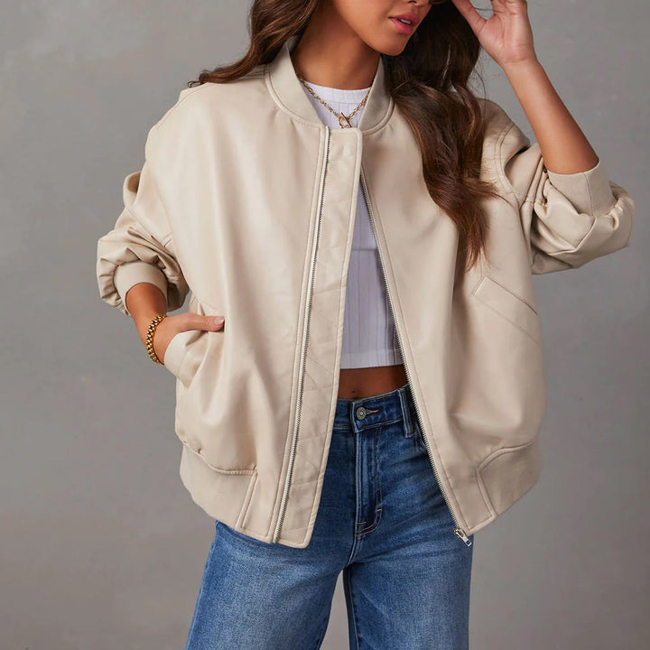 Bennett and Lowe Odile oversized zip-up bomber jacket in leather with ribbed trim