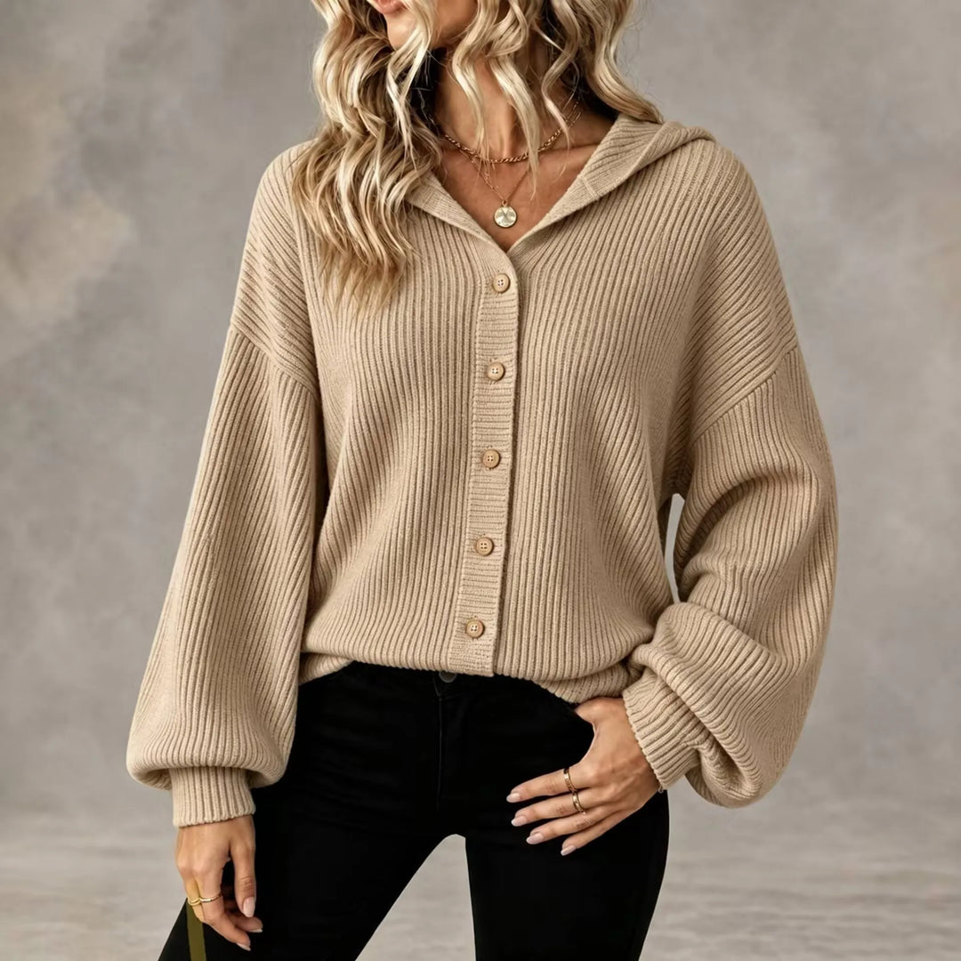 Bennett & Lowe Martha hooded button-front cardigan with cozy knit fabric and front pockets, displayed on a neutral background.