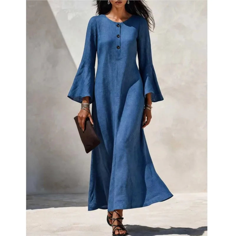 Lauren | Button Front Flared Sleeve Maxi Dress