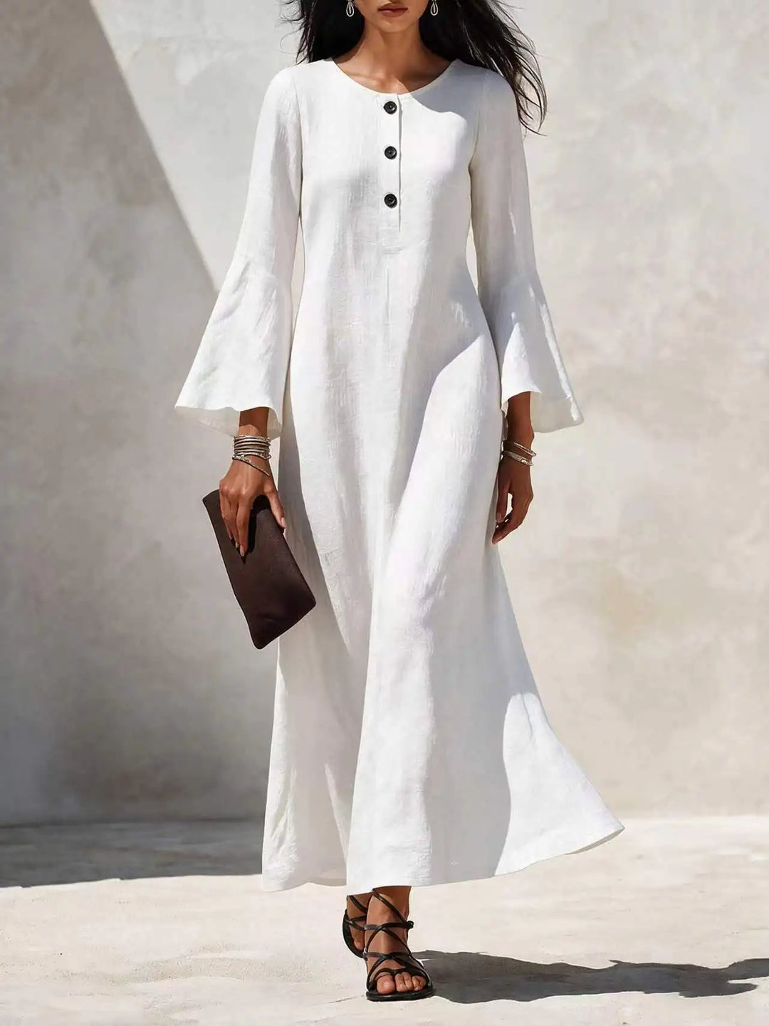 Lauren | Button Front Flared Sleeve Maxi Dress
