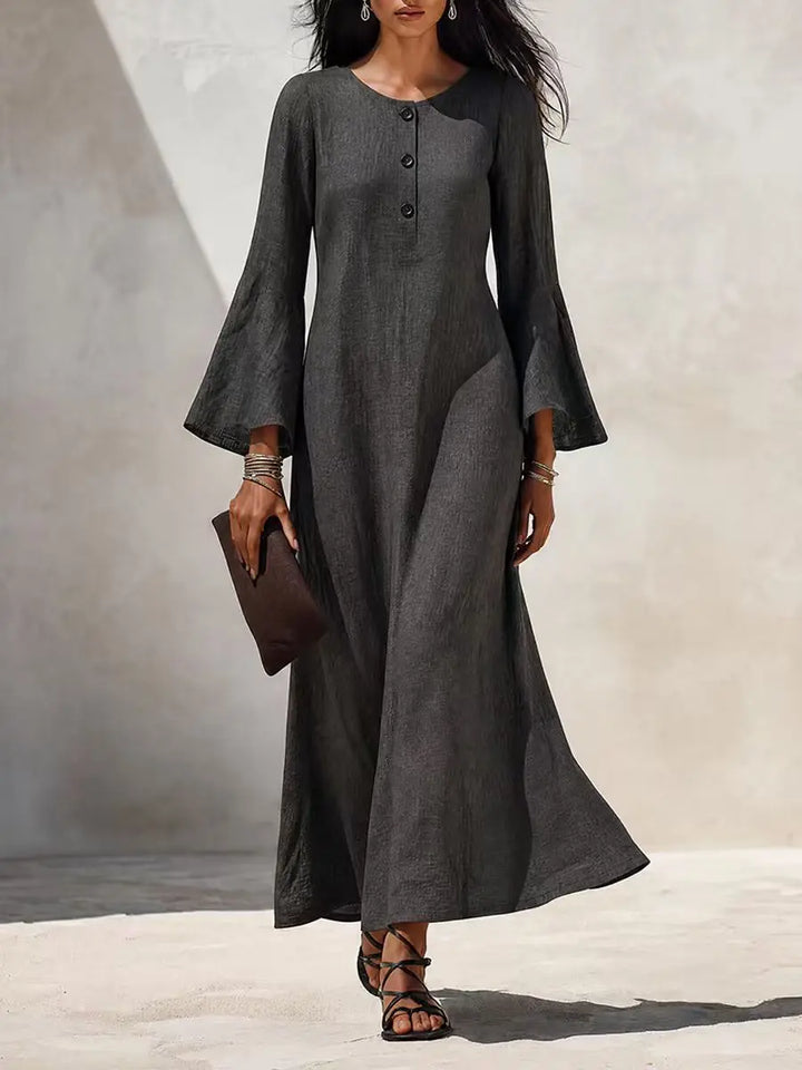 Lauren | Button Front Flared Sleeve Maxi Dress