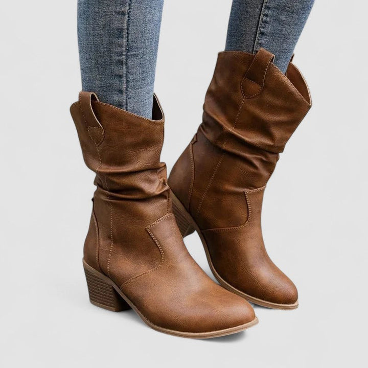 Vivian Bennett and Lowe women's orthopedic leather boots featuring a sleek design and comfortable fit.