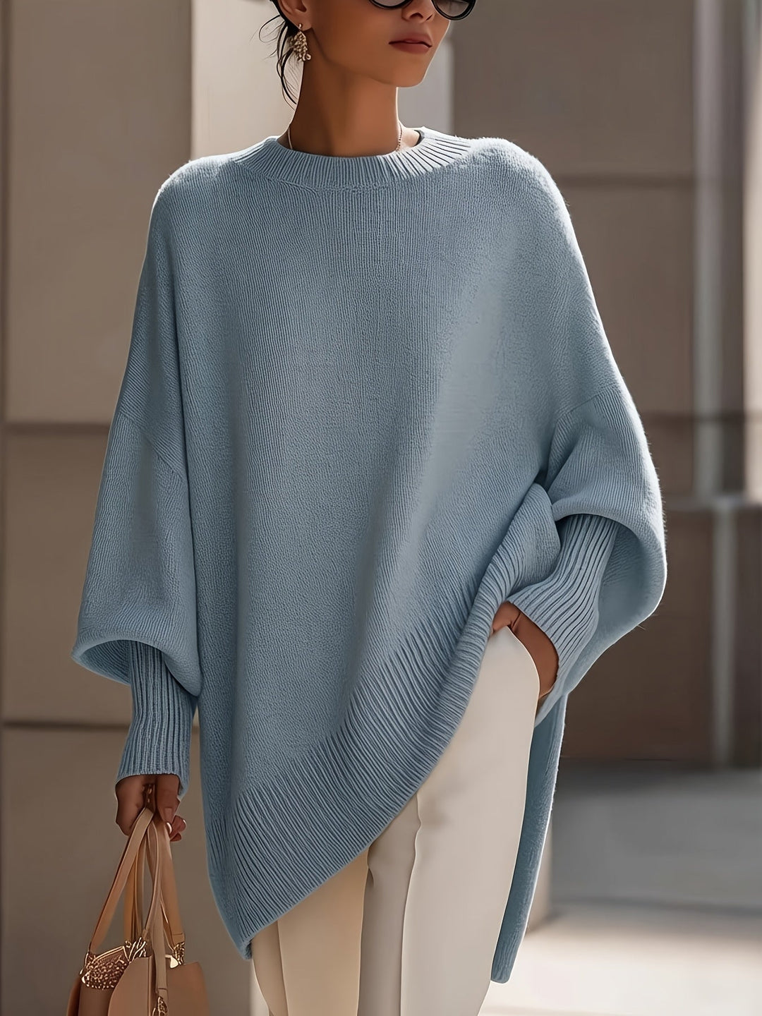 Bennett and Lowe Sorrel oversized batwing crew sweater in sky blue