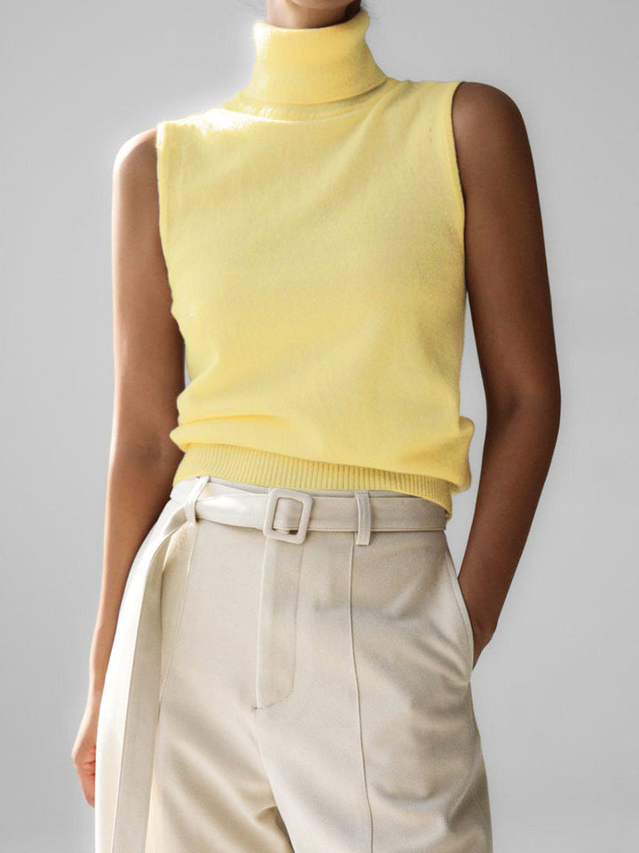 Rhiannon | Sleeveless Ribbed-Hem Turtleneck Top