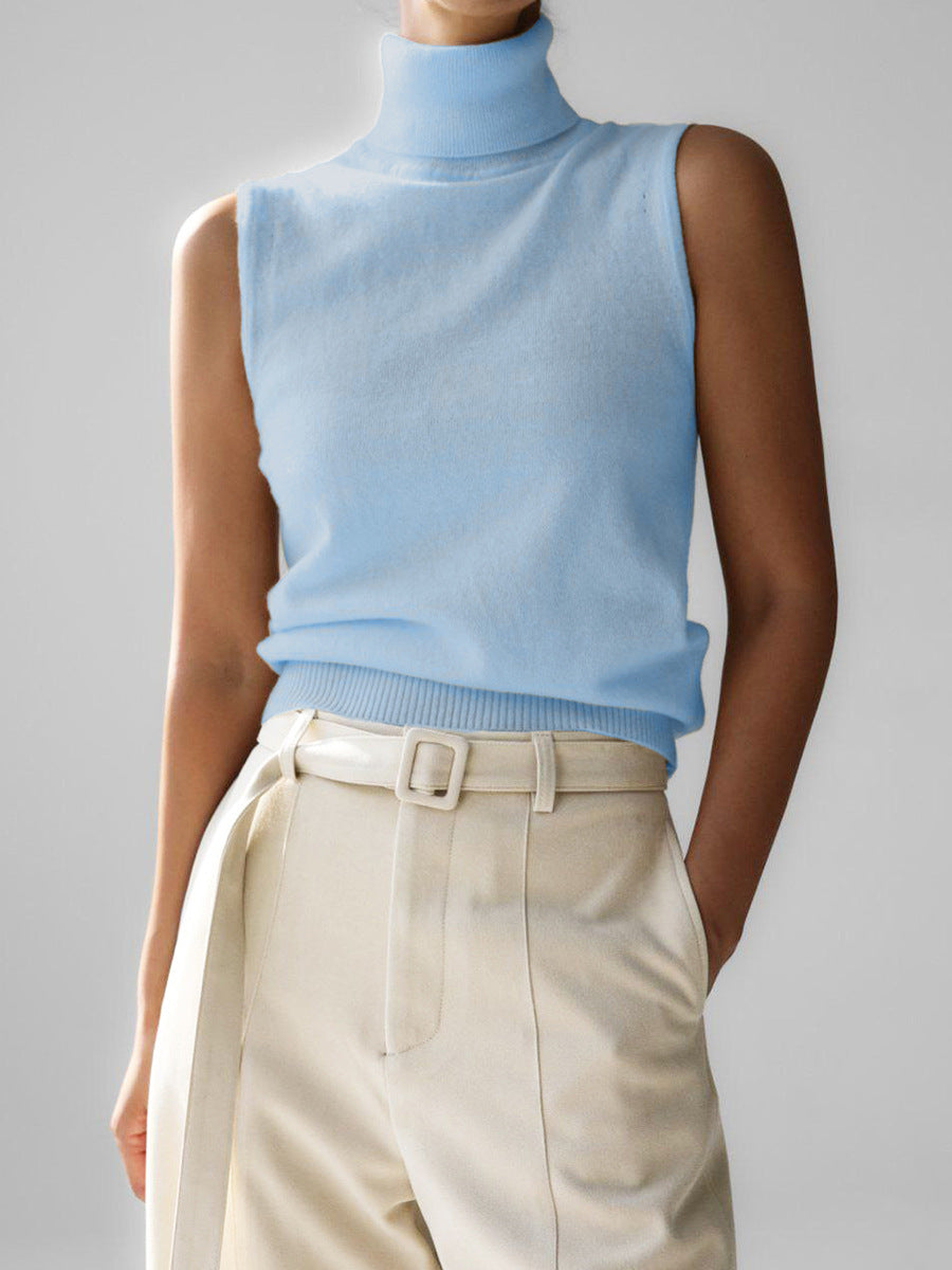 Rhiannon | Sleeveless Ribbed-Hem Turtleneck Top