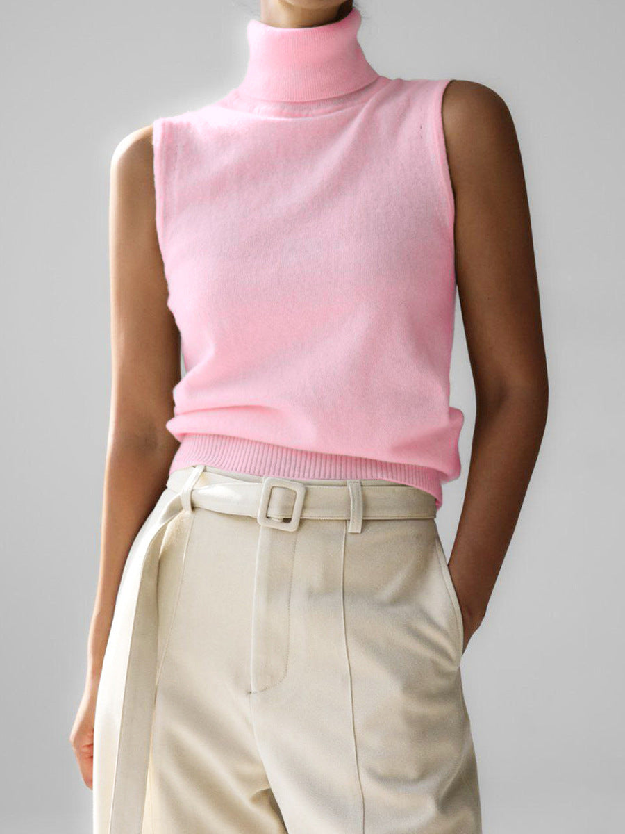 Rhiannon | Sleeveless Ribbed-Hem Turtleneck Top