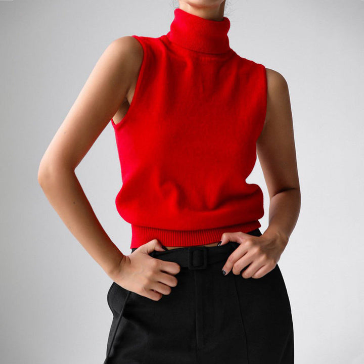 Rhiannon | Sleeveless Ribbed-Hem Turtleneck Top