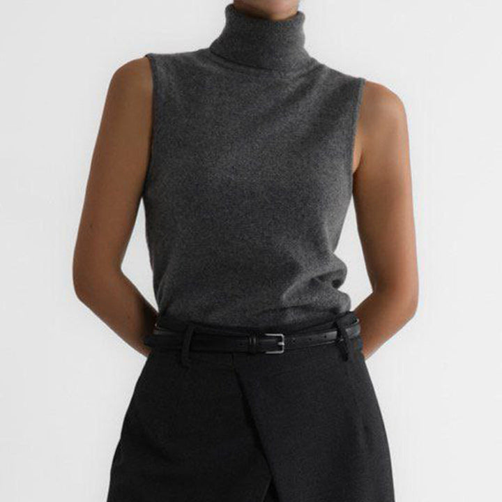 Rhiannon | Sleeveless Ribbed-Hem Turtleneck Top