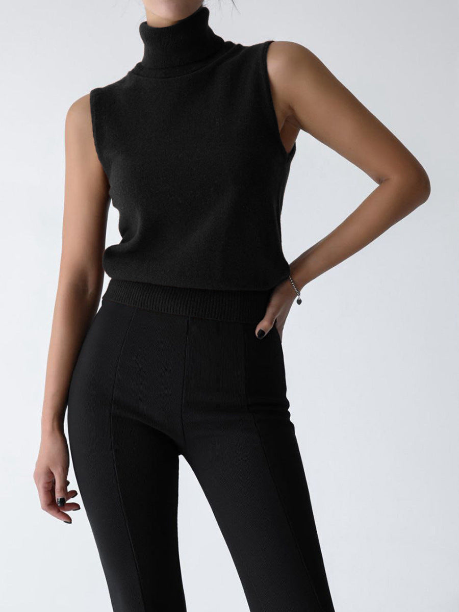 Rhiannon | Sleeveless Ribbed-Hem Turtleneck Top