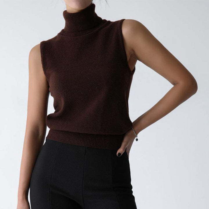 Rhiannon | Sleeveless Ribbed-Hem Turtleneck Top