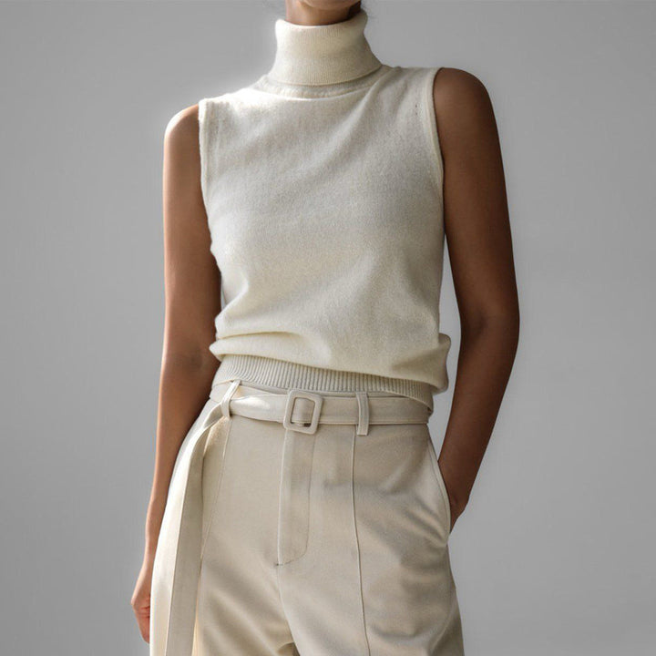 Rhiannon | Sleeveless Ribbed-Hem Turtleneck Top
