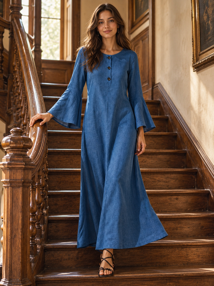 Lauren | Button Front Flared Sleeve Maxi Dress