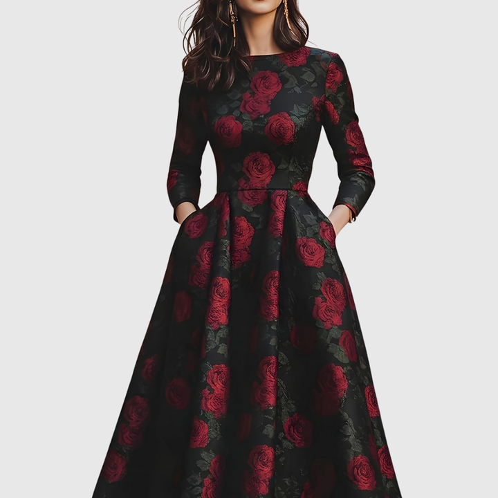 Lilla | Floral Print A-Line Long-Sleeve Maxi Dress for Women