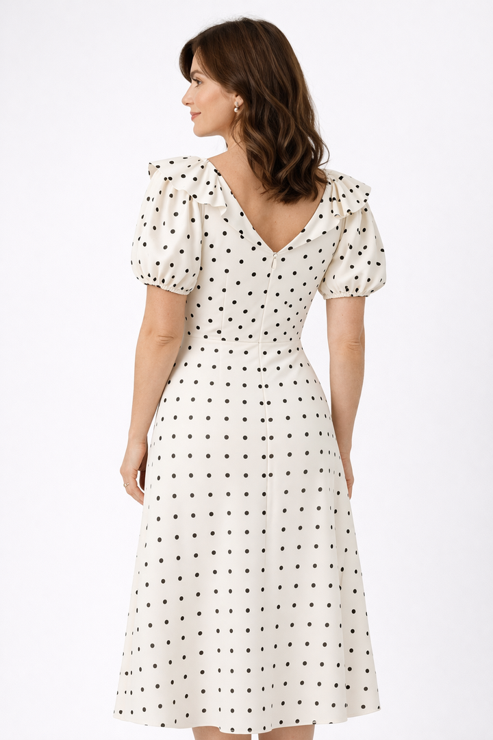 Molly | Polka Dot Ruffle Midi Dress for Women