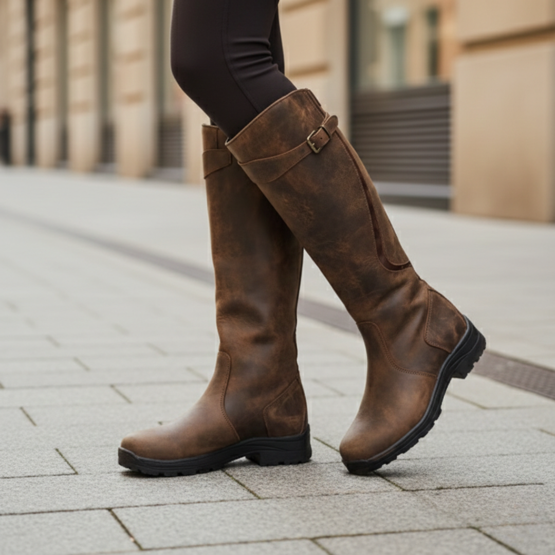 Fenna | Buckle-Strap Knee-High Lug Sole Boot