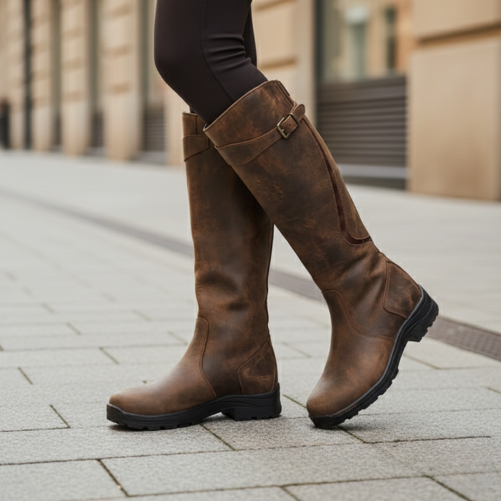 Fenna | Buckle-Strap Knee-High Lug Sole Boot