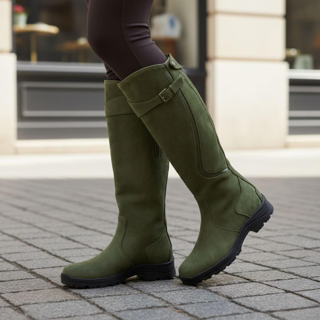 Fenna | Buckle-Strap Knee-High Lug Sole Boot