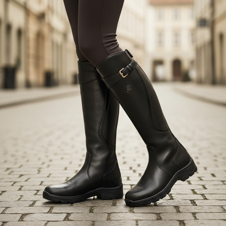 Fenna | Buckle-Strap Knee-High Lug Sole Boot