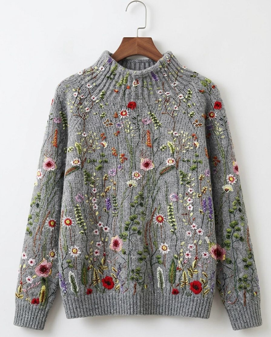Rosamund floral knit jumper for women by Bennett and Lowe, featuring a colorful floral pattern and cozy knit fabric.