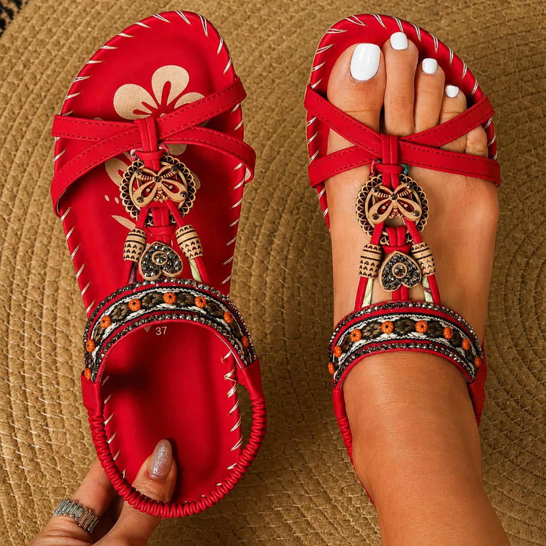Lindy boho comfort women's sandals by Bennett and Lowe featuring tan leather straps and cushioned soles.
