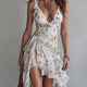 Retro Floral V-Neck Spaghetti Strap Mini Dress