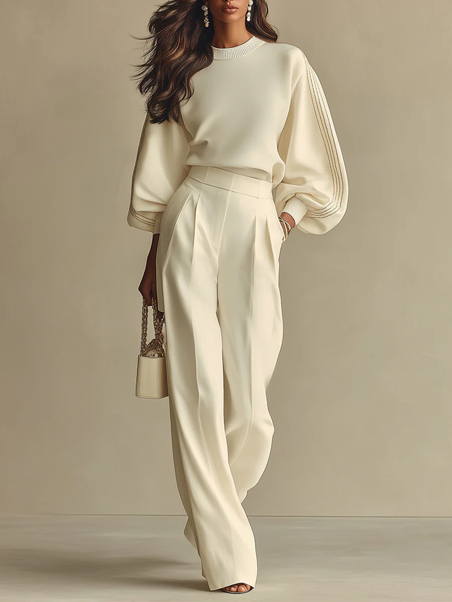 Bennett and Lowe Brenda ribbed wide-leg pants set featuring a matching top and pants in a stylish ribbed fabric.