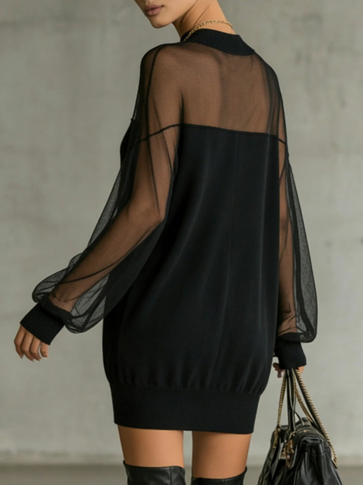 Amélie lace-sleeve mini dress for women by Bennett and Lowe, shown in a stylish lace-sleeve design on a model.