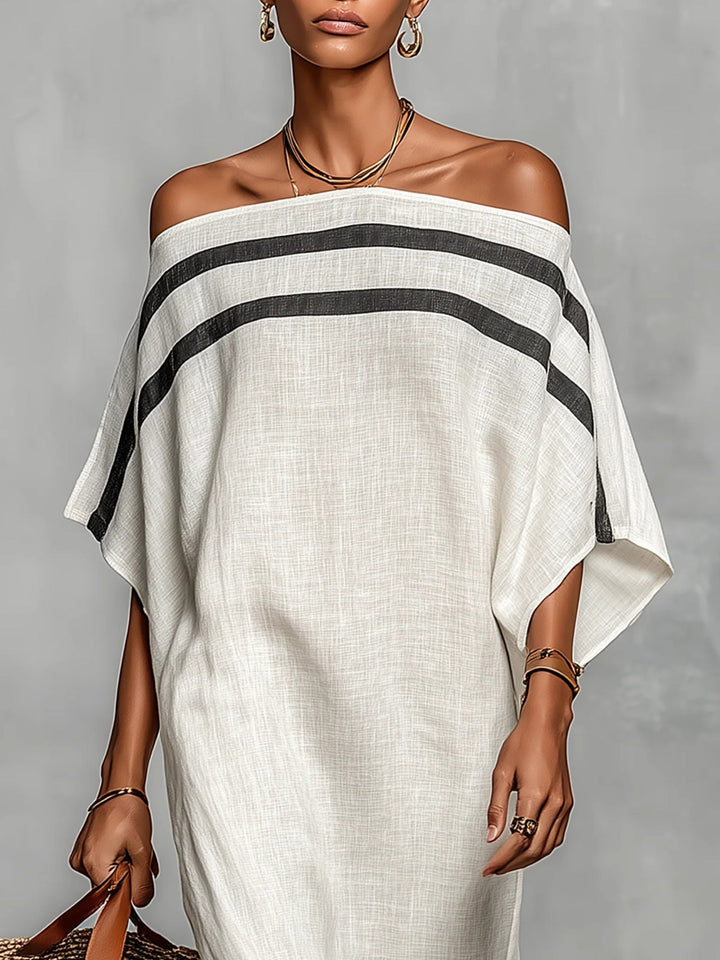 Aveline off-shoulder batwing maxi dress for women in soft yellow, flowing fabric with a relaxed fit and elegant design.