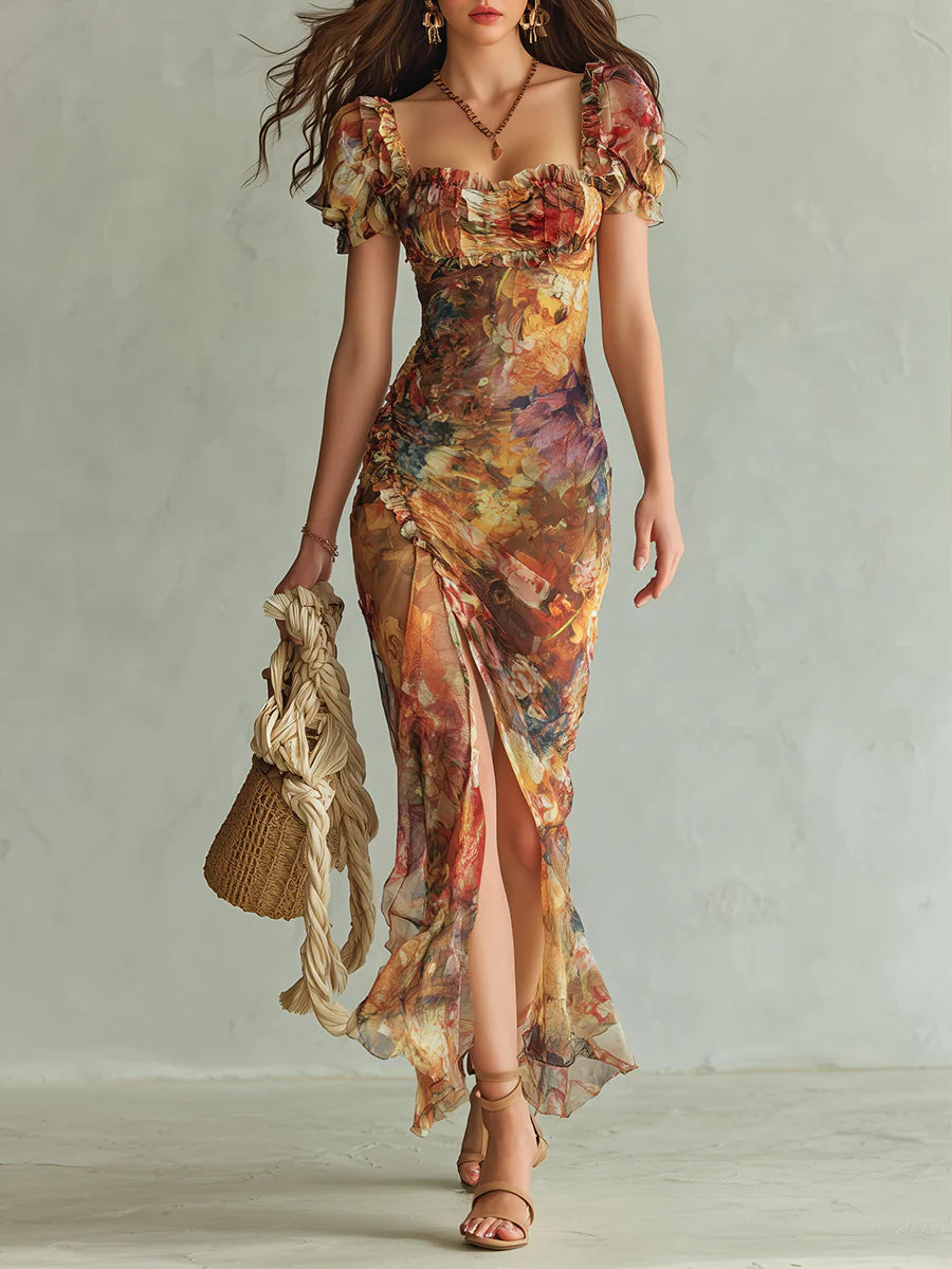 Viola | Orange Chiffon Dress