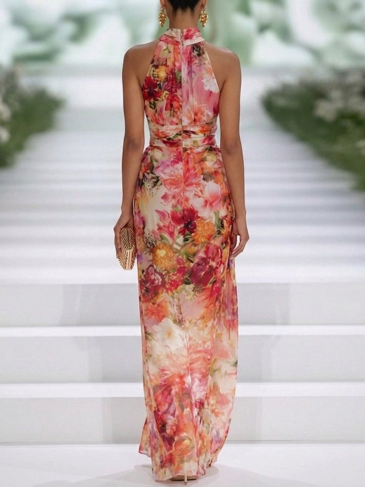 Halter chiffon maxi dress by Bennett & Lowe, featuring flowing fabric and elegant design, perfect for formal occasions.