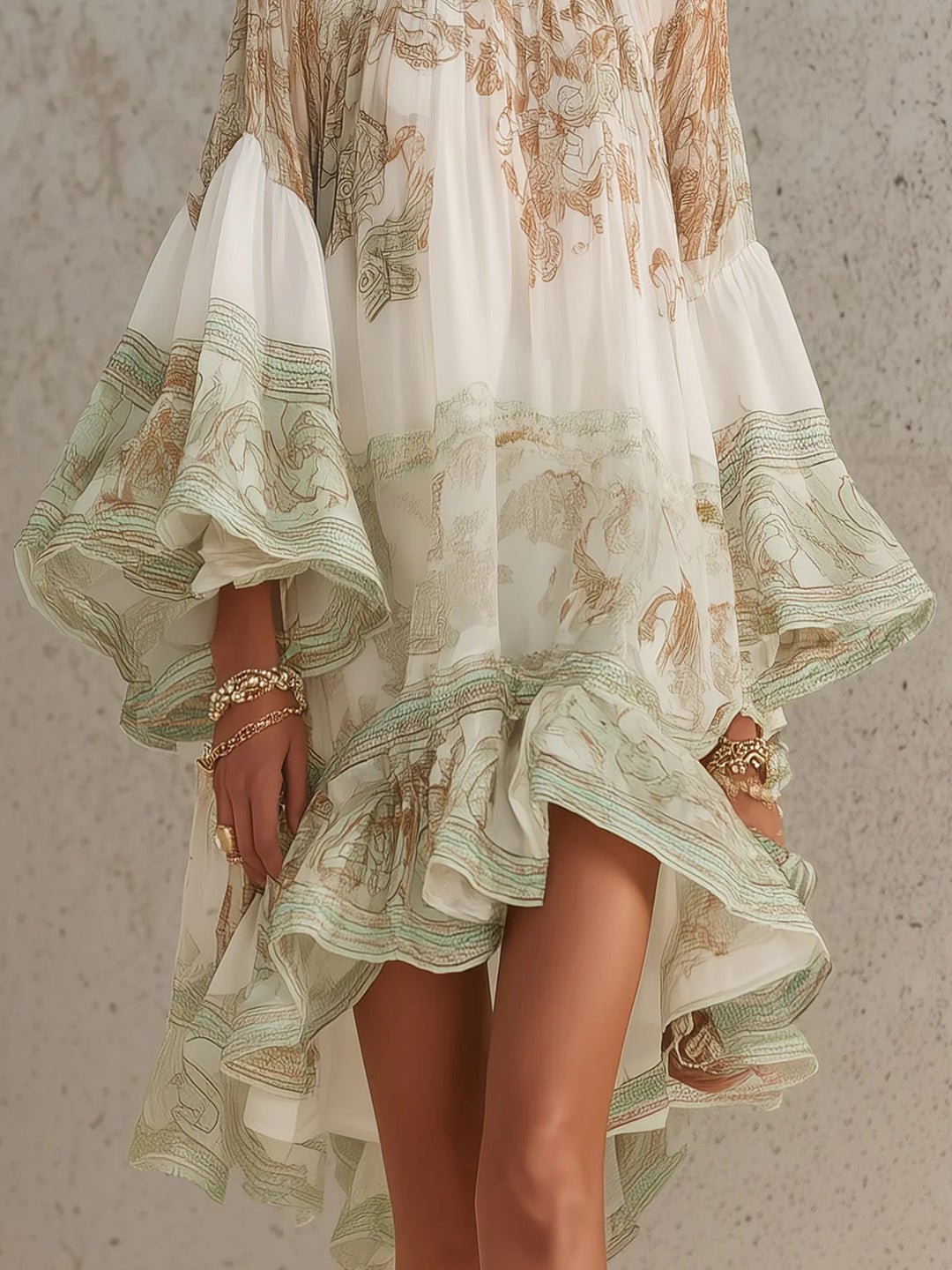 Printed ruffle-hem mini dress for women by Bennett and Lowe, featuring a stylish design and feminine ruffle details.