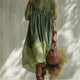 Green Chiffon Off Shoulder Short Sleeve Midi Dress