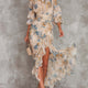 Beige Turtleneck Oil Painting Floral Print Irregular Chiffon Maxi Dress